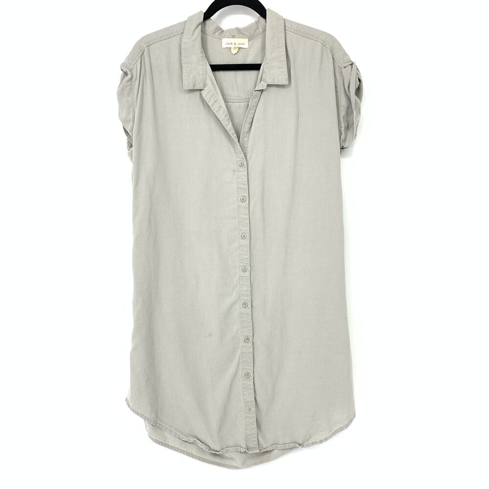 Cloth & Stone Women's Size L Button Front Pleated Back Shirt Dress Gray *No Belt